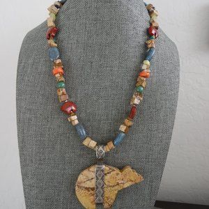 Carolyn Pollack Relios Jasper Bear Necklace  Sterling silver 925